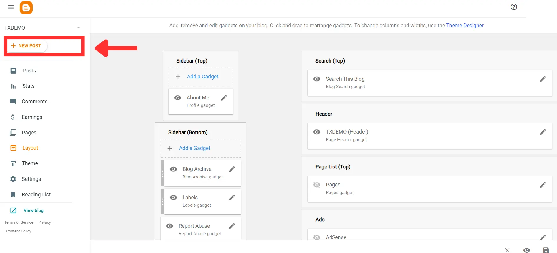 Customize Your Layout in blogger setup