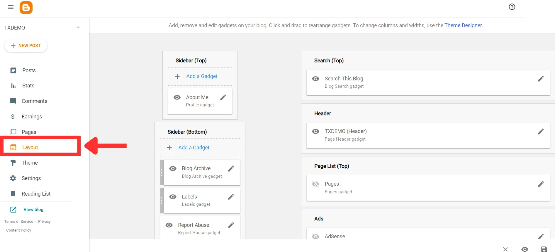 Navigate to the Post Editor in blogger setup
