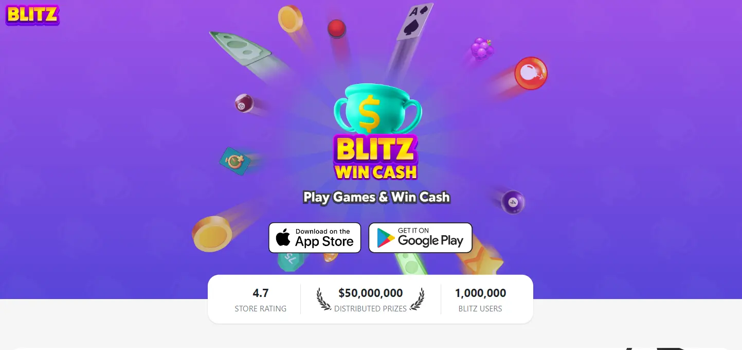 Blitz Win Cash is one of the apps that pays $100 a day for playing skill-based games.