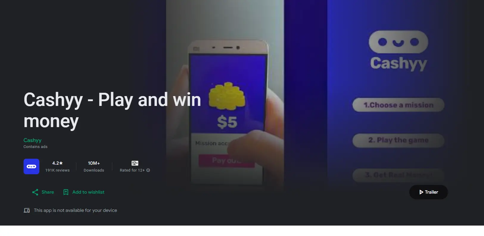 Cashyy is one of the apps that pays $100 a day for playing mobile games and completing missions.