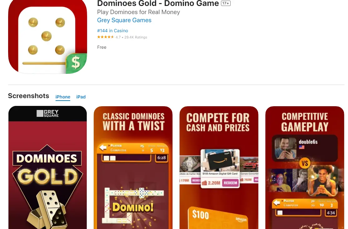Dominoes Gold is one of the apps that pays $100 a day for playing domino games.