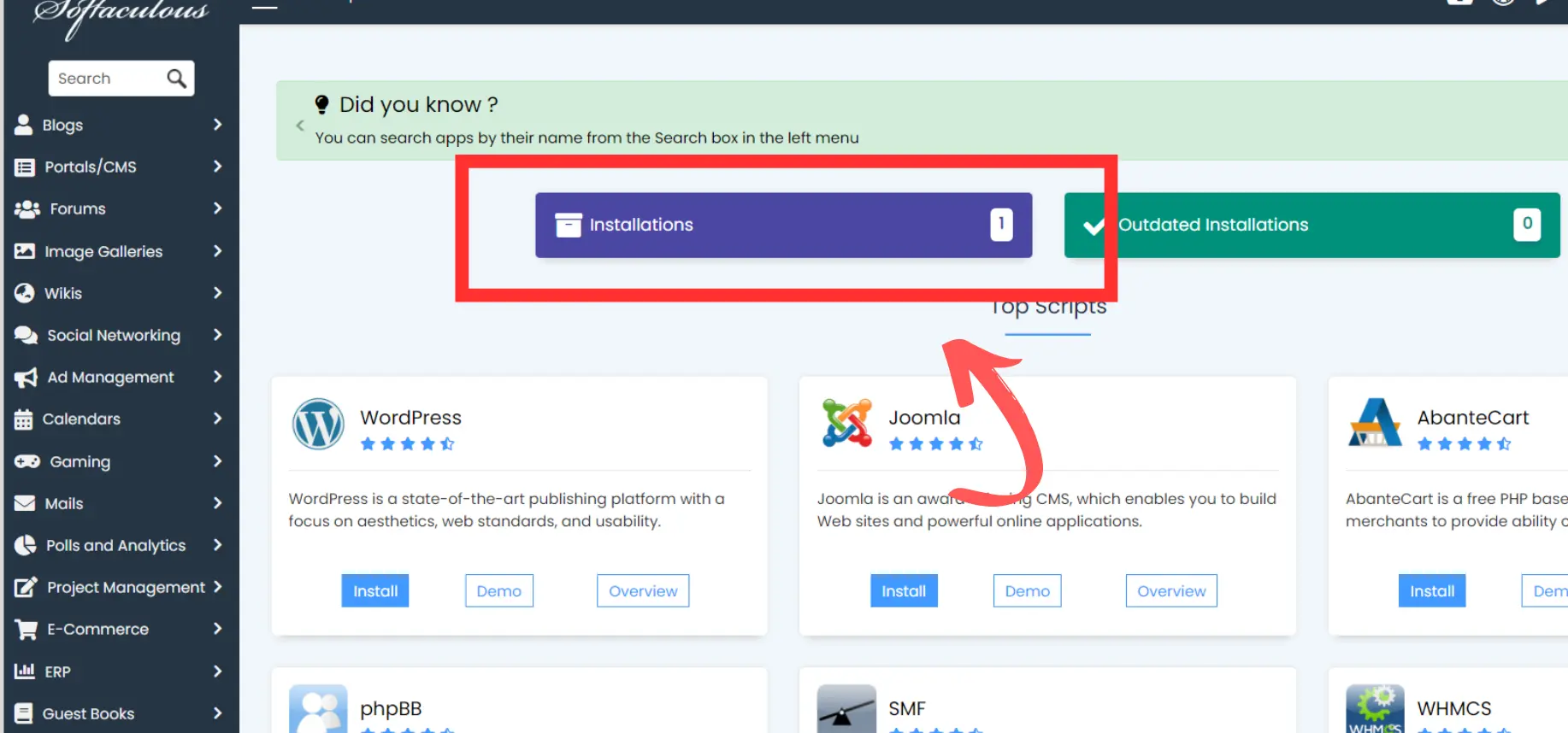 Go to Installations - free hosting for blog