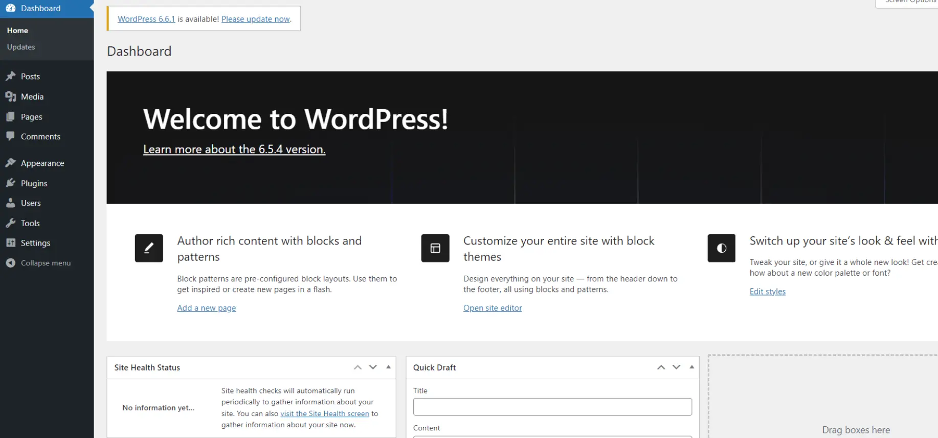 WordPress Admin Page - free hosting for blog