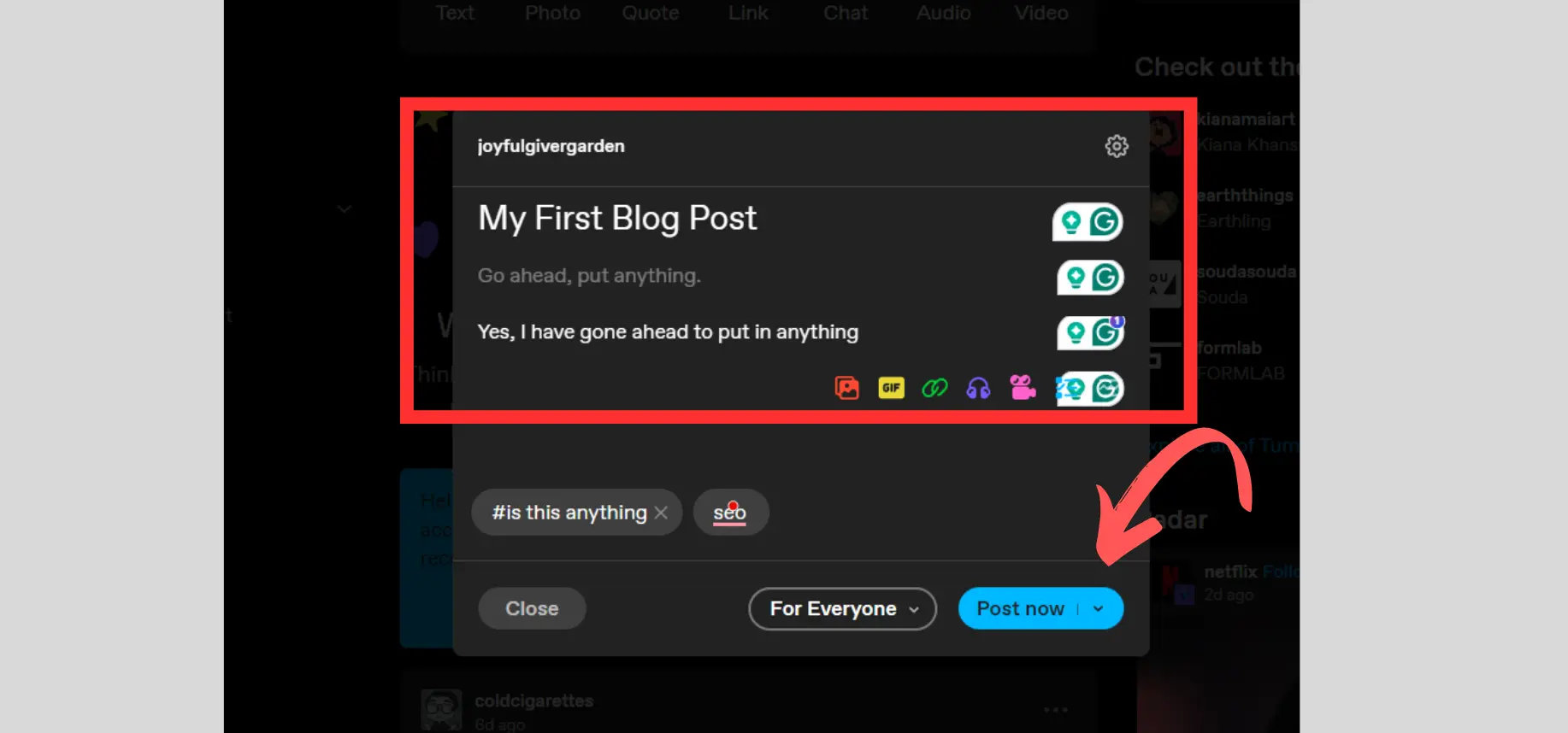 How to Start a Blog on Tumblr - Creating your first blog post