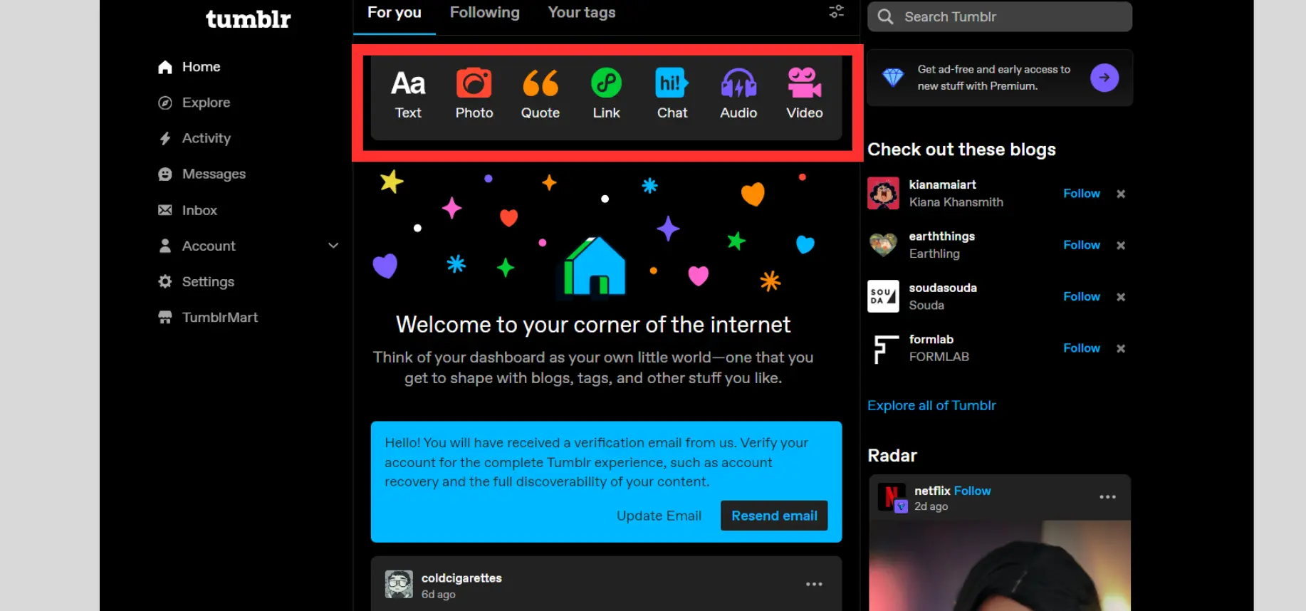 Options available on Tumblr for creators - How to Start a Blog on Tumblr