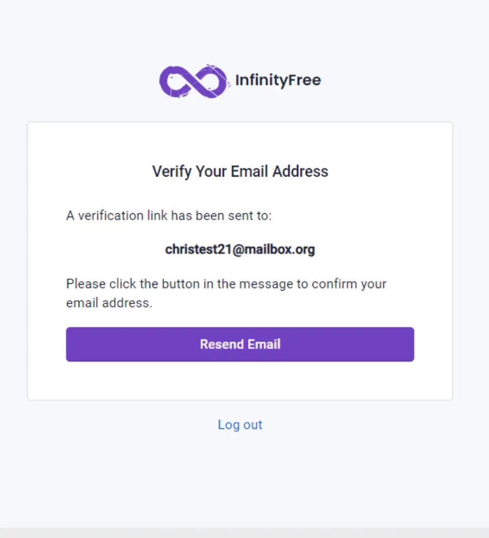 InfinityFree will send a verification email - free hosting for blog